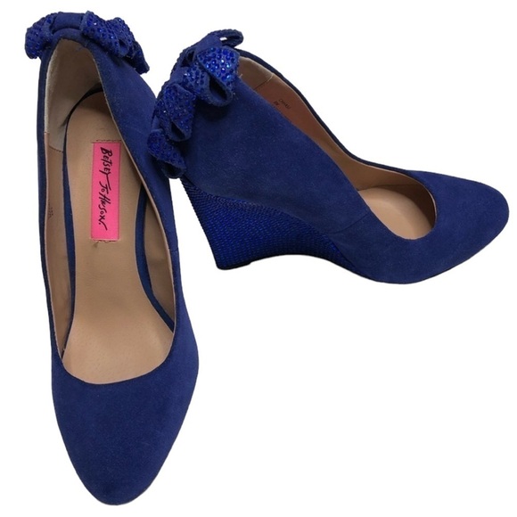 Betsey Johnson Chhase blue jeweled wedges, 6 - Picture 1 of 8
